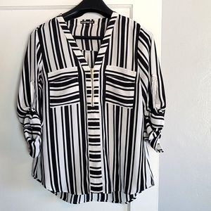 Express Black & White Striped Blouse